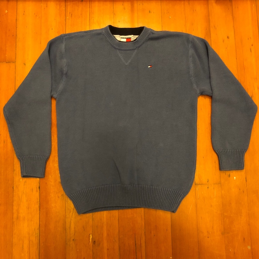 Tommy Hilfiger Knit Sweater Blue Logo Medium